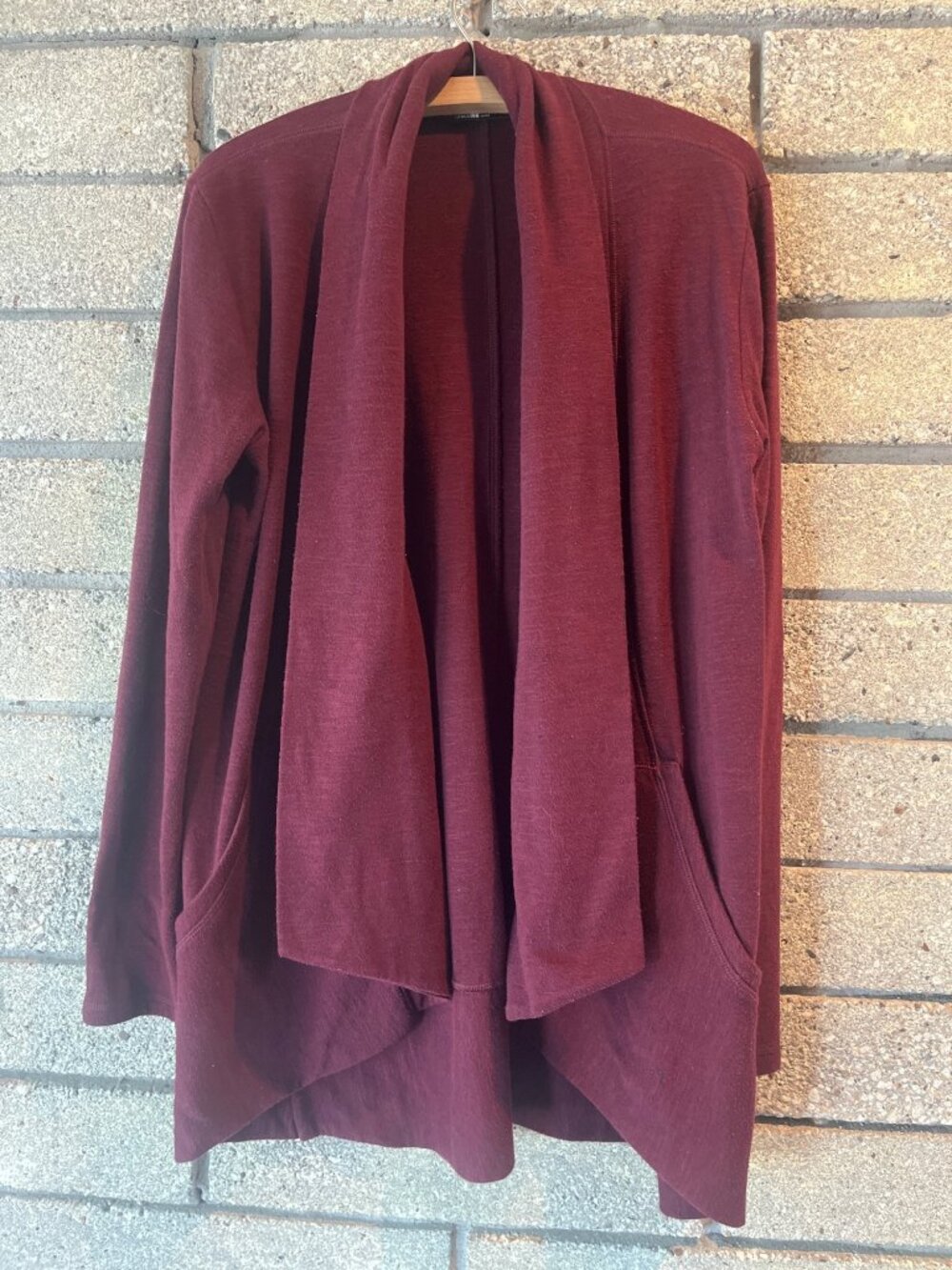 Open Front Burgundy Cardigan With Long Sleeves & Pockets - Womens Lightweight La